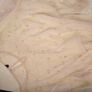 Forever 21 Sheer Pearl-Embellished Blouse - Cream